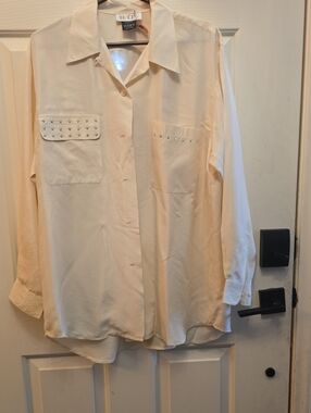 Icing Cream Long-Sleeve Button-Down Shirt with Studded Pockets